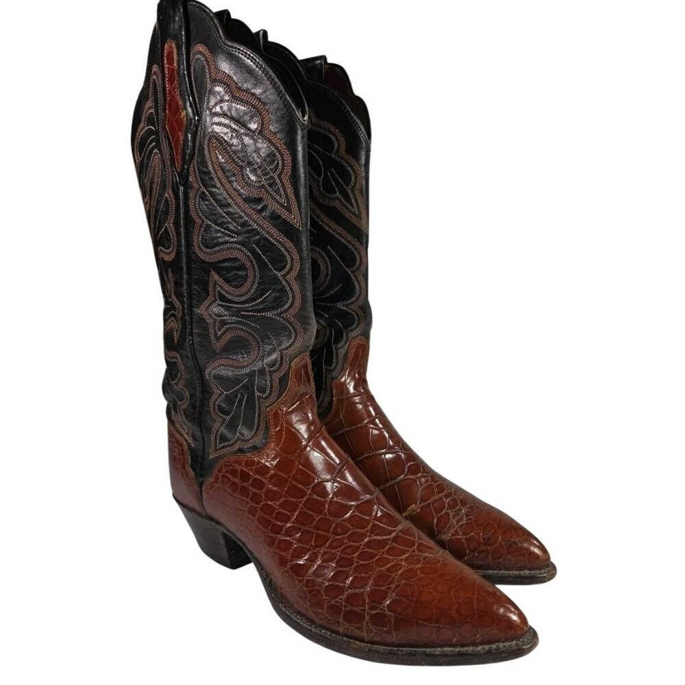 VTG El Dorado Alligator Cowboy Boots Womens Sz 8.5 Handmade Exotic Embroidered